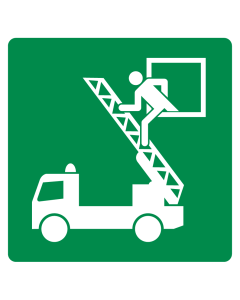 Bord met pictogram vluchtweg raam ISO 7010