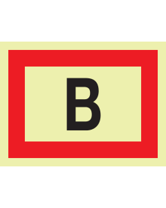 Fotoluminescerend bord met pictogram B voor de voedingsaansluiting van een droge blusleiding NEN 1594