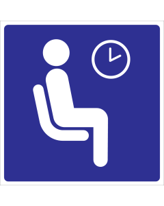 Blauw bord met pictogram voor het aanduiden van een wachtruimte