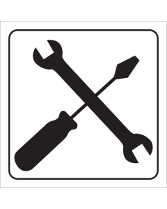 Wit bord met pictogram voor het aanduiden van een werkplaats