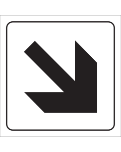 Wit bord met pictogram schuine pijl voor het aanduiden van de richting van de uitgang