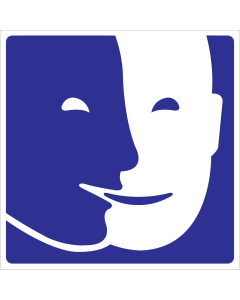 Blauw bord met pictogram voor aanduiden ruimte voor mentaal gehandicapten