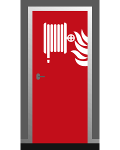 Deursticker "Brandslanghaspel met vlam" - ISO 7010