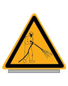 Gevarendriehoek met pictogram waarschuwing "Hogedrukspuit" (Aluminium)