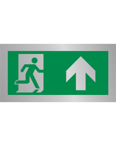 Aluminium dubbelzijdig bord nooduitgang rechtdoor - deur opent aan rechterhand - pictogram volgens ISO7010 