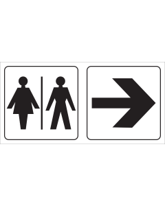 Dubbelzijdig bord met pictogram voor aanduiding ruimte voor dames en heren met pijl rechts/links