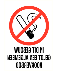 Sticker met pictogram en tekst In dit gebouw geldt een algemeen rookverbod (Raamsticker)