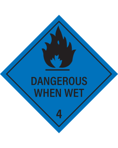 Gevaarsetiket Dangerous when wet 4.3 - sticker - ADR, ADN, IMO, IMDG, RID en IATA
