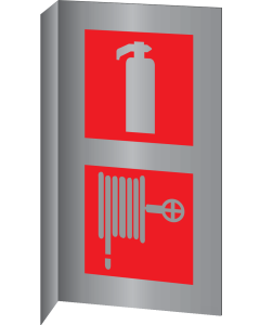 Aluminium haaks bord met brandblusser en brandhaspel pictogram