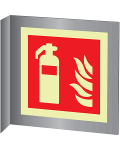 Aluminium haaks bord met fotoluminescerend brandblusser pictogram volgens ISO7010 - F001