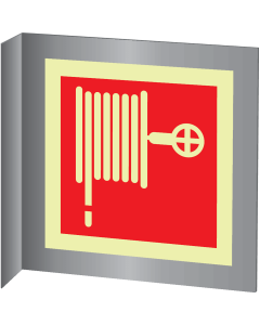 Aluminium haaks bord met fotoluminescerend brandhaspel pictogram