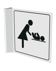 Wit haaks bord met pictogram voor aanduiden van een verschoningsruimte