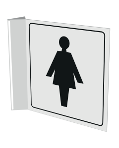 Haaks bord met pictogram voor aanduiding ruimte dames