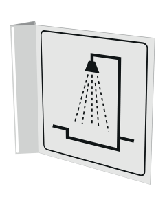 Wit haaks bordje met pictogram voor aanduiden ruimte met douche