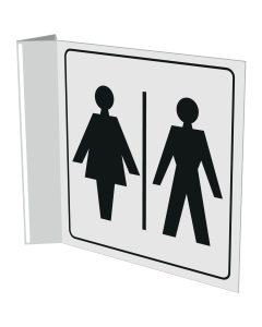 Haaks bord met pictogram voor aanduiding ruimte voor dames en heren
