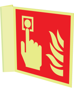 Fotoluminescerend haaks bord met pictogram van een handbrandmelder ISO 7010