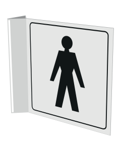 Haaks bordje met pictogram voor aanduiden ruimte voor heren
