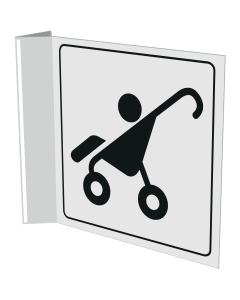 Wit haaks bord met pictogram buggy voor aanduiden van een stallingsruimte