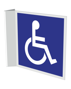 Haaks bord met pictogram mindervalide voor aanduiding toilet of kleedruimte