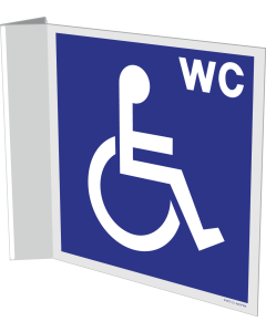 Haaks bord met pictogram mindervalide voor aanduiding toiletruimte