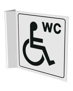 Haaks bord met pictogram van mindervalide voor ruimte met wc