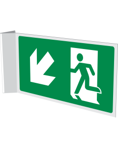 Dubbelzijdig haaks bord met pictogram nooduitgang naar beneden