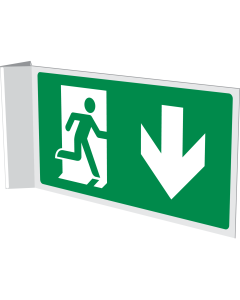 Dubbelzijdig haaks bord met pictogram nooduitgang naar beneden ISO 7010