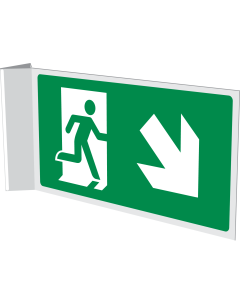 Dubbelzijdig haaks bord met pictogram nooduitgang rechts naar beneden