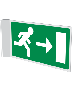 Dubbelzijdig haaks bord met pictogram nooduitgang links / rechts