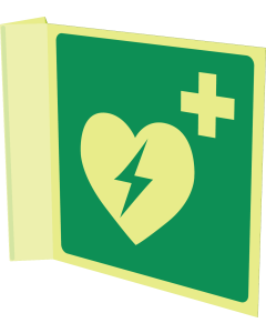 Fotoluminescerend haaks bord met pictogram AED - ISO 7010