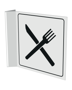 Haaks wit bord met pictogram aanduiden horecagelegenheid