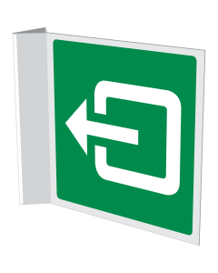Dubbelzijdig haaks bord met pictogram uitgang links/rechts naar muur
