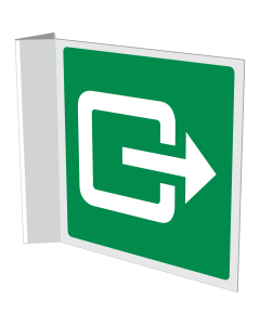 Dubbelzijdig haaks bord met pictogram uitgang links / rechts van muur af