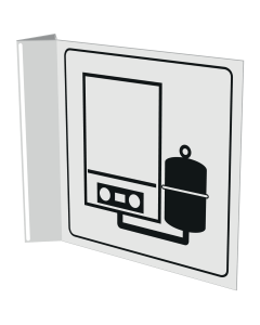 Wit bord met pictogram voor aanduiden verwarmingsruimte