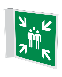 Dubbelzijdig haaks bord met pictogram verzamelplaats ISO 7010