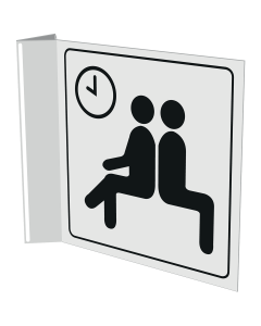 Wit haaks bord met pictogram om een wachtruimte aan te duiden