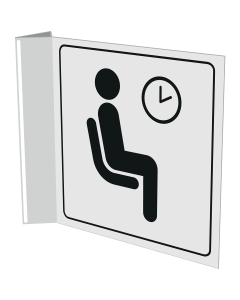 Wit haaks bordje met pictogram voor het aanduiden van een wachtruimte