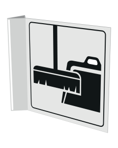 Haaks wit bord met pictogram voor aanduiden van een werkkast