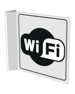 Haaks wit bord met pictogram voor het aanduiden van een ruimte met wifi