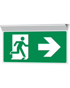 Dubbelzijdig haaks hangend bord met pictogram nooduitgang links / rechts ISO 7010