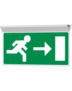 Dubbelzijdig haaks bord met pictogram nooduitgang links / rechts