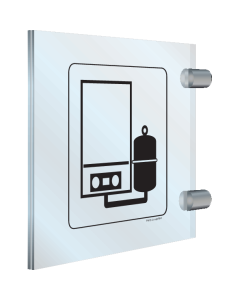 Dubbelzijdig plexiglas haaks bord met pictogram voor het aanduiden van een verwarming