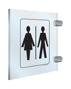 Dubbelzijdig haaks plexiglas bord met pictogram voor aanduiden ruimte voor dames en heren