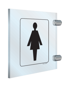 Bord plexiglas haaks met pictogram voor aanduiding ruimte voor dames
