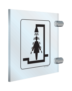 Dubbelzijdig plexiglas haaks bord met pictogram douche geschikt voor dames