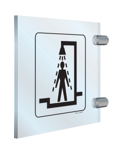 Dubbelzijdig plexiglas haaks bord met pictogram voor aanduiding douche voor heren