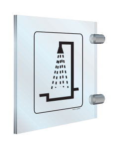 Dubbelzijdig Plexiglas haaks bord met pictogram voor het aanduiden van een douche