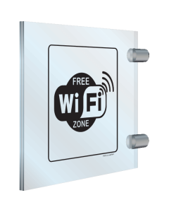 Dubbelzijdig plexiglas haaks bord met pictogram voor het aanduiden van een gratis wifi signaal