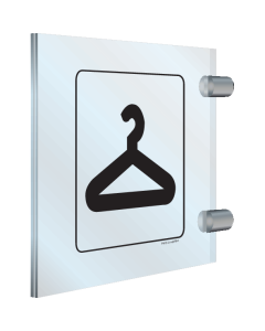 Dubbelzijdig plexiglas haaks bord met pictogram voor het aanduiden van de garderobe