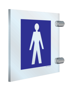 Blauw dubbelzijdig plexiglas haaks bord voor ruimte aanduiding geschikt voor heren